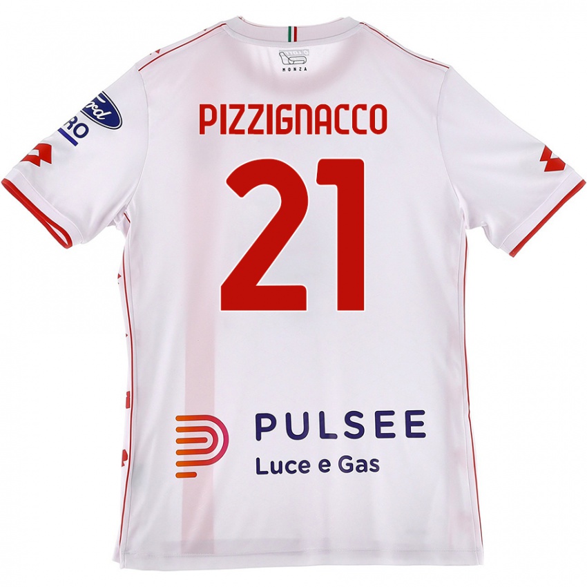 Női Semuel Pizzignacco #21 Fehér Piros Idegenbeli Jersey 2024/25 Mez Póló Ing