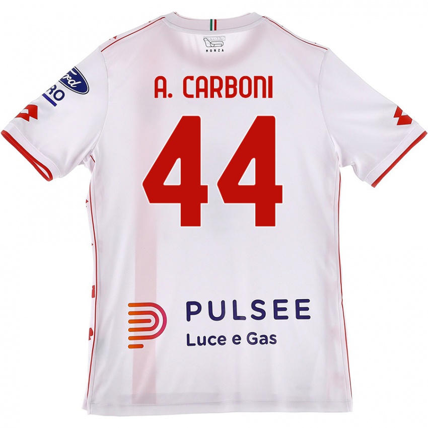 Női Andrea Carboni #44 Fehér Piros Idegenbeli Jersey 2024/25 Mez Póló Ing