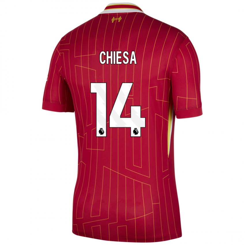 Gyermek Federico Chiesa #14 Piros Sárga Fehér Hazai Jersey 2024/25 Mez Póló Ing