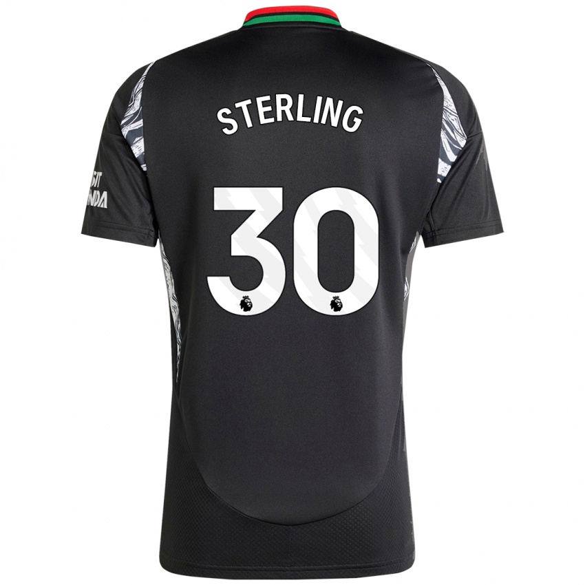 Gyermek Raheem Sterling #30 Fekete Idegenbeli Jersey 2024/25 Mez Póló Ing