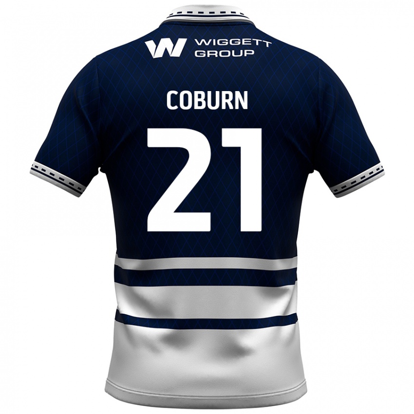 Női Josh Coburn #21 Sötétkék Fehér Hazai Jersey 2024/25 Mez Póló Ing